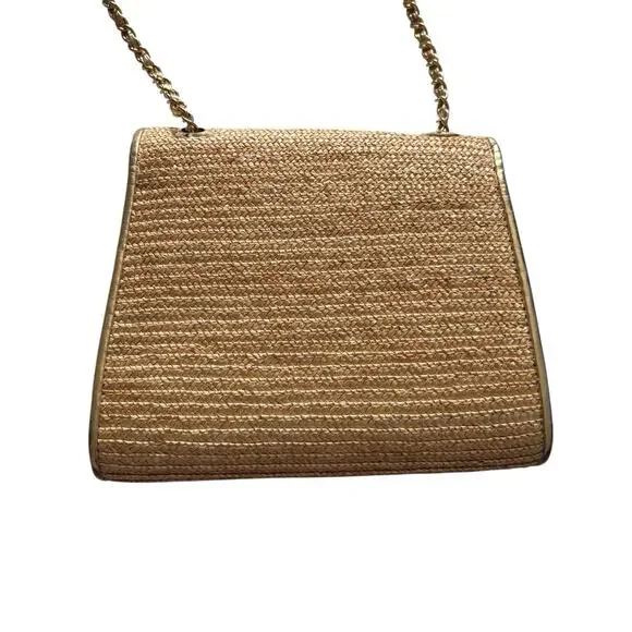 La Regale Woven Straw Grass Handbag Purse Gold Tone Hardware Vintage Chain Strap - Picture 2 of 8